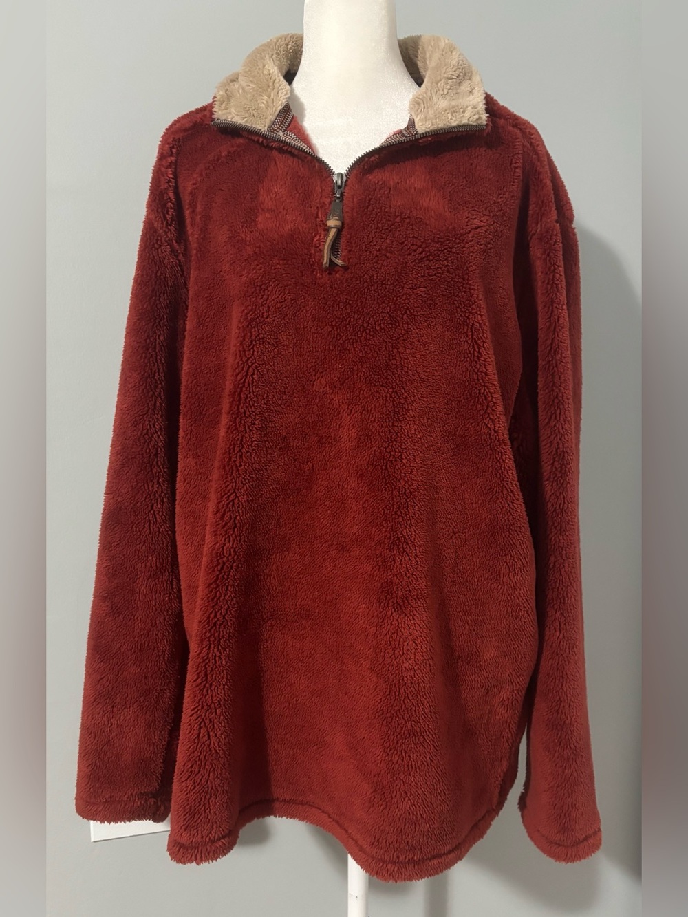 True Grit Women's Rust Sherpa Half-Zip with Tan Collar
